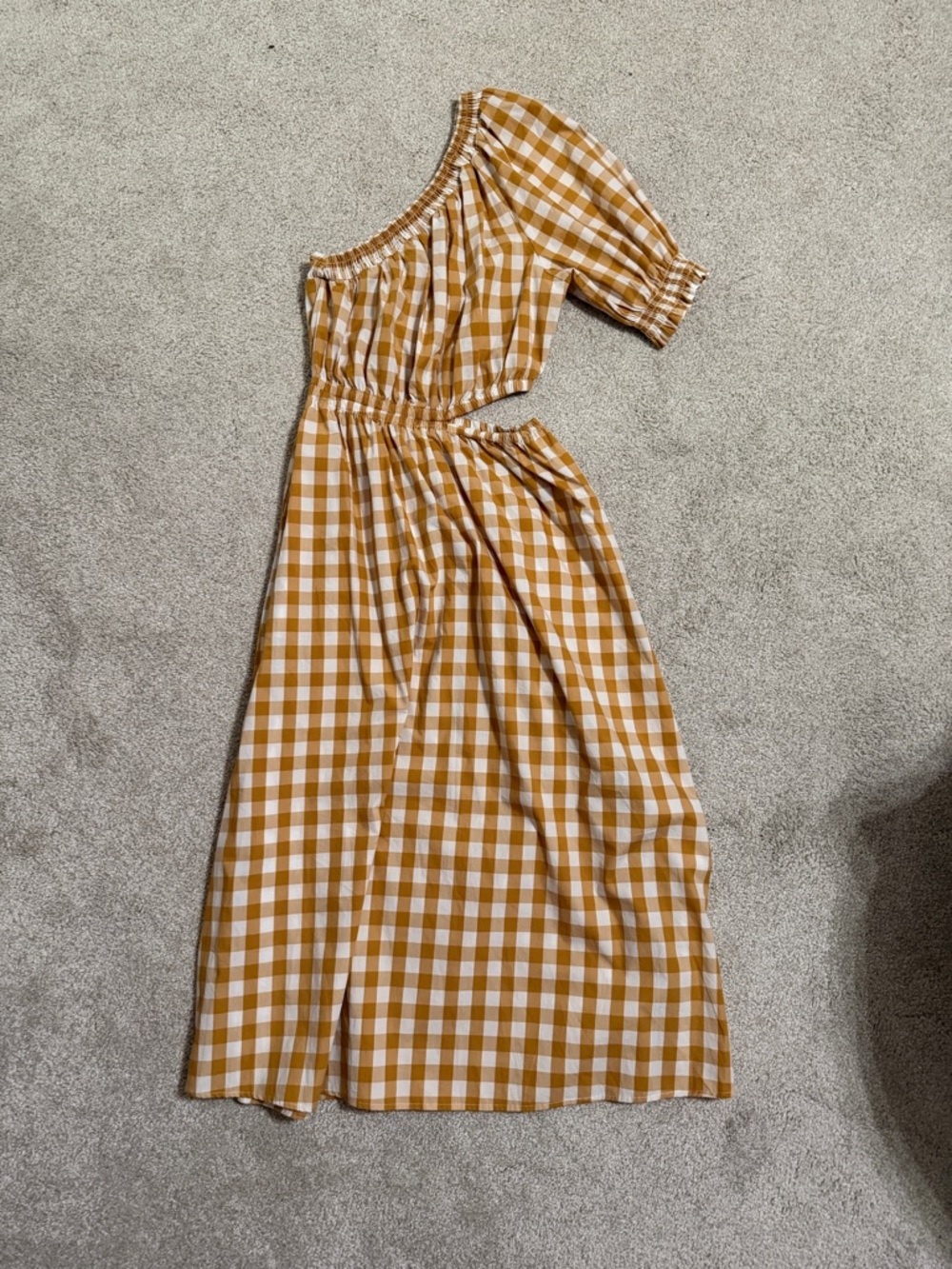 Who what wear Mustard Gingham One-Shoulder Maxi Dress